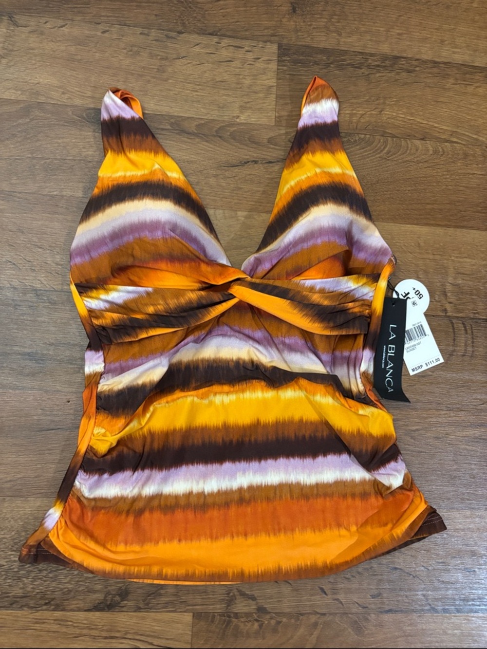 La Blanca Orange, Purple & Brown Striped Twist-Front Tankini Top